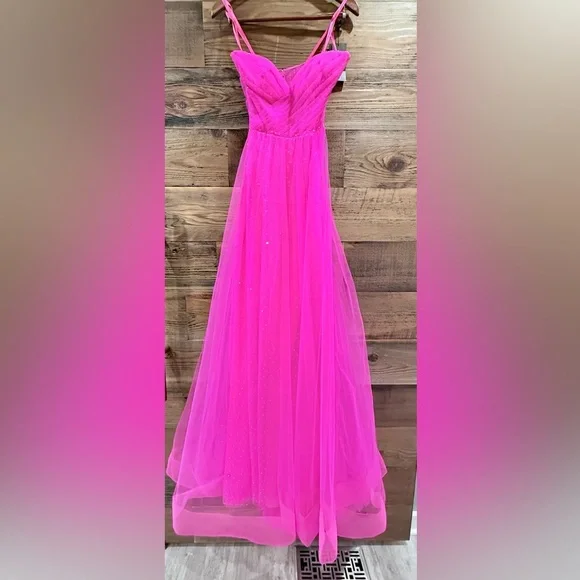 La Femme Hot Pink & Crystal Strapless Long Prom Ball Gown 31997 NWT - Picture 7 of 16